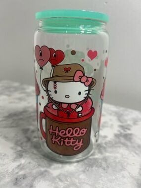 Benito Hello Kitty 16oz Glass Cup w/ Lid Sanrio Kawaii Aesthetic Cute Tumbler